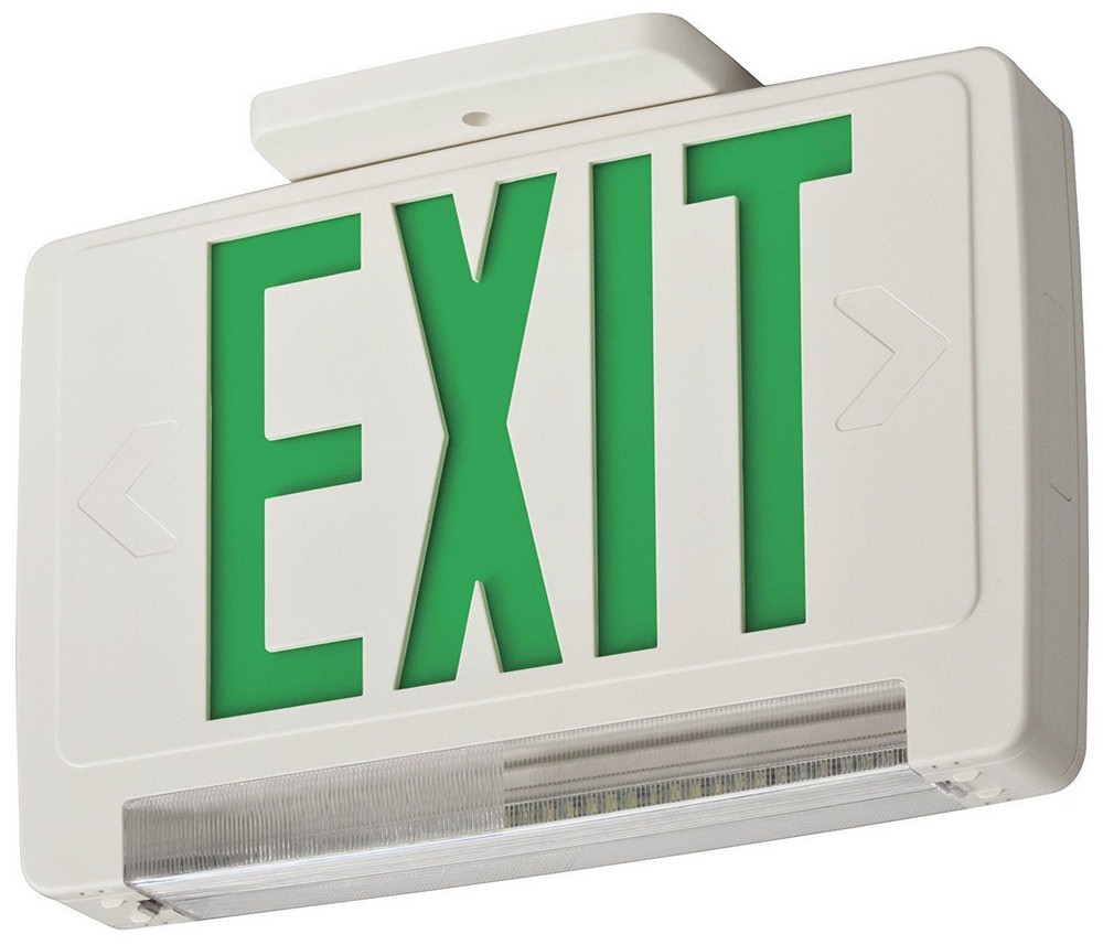Lithonia Lighting-ECBG LED M6-12.63 Inch 1.5W 1 LED Exit Sign with Emergency Light Bar   Matte White/Green Finish